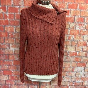 Christopher & Banks Rust Ribbed Foldover Zip Neck Silk Blend Sweater
